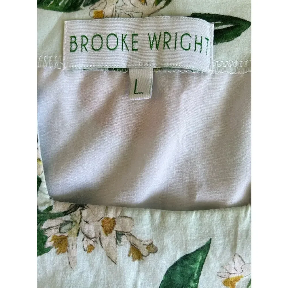 Brooke Wright Citrus Orange Print Shift Dress Size Large Cotton Pockets Resort